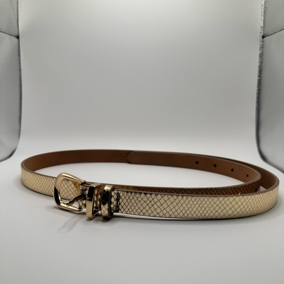 J.Crew Gold Snakeskin Skinny Belt M/L | Metallic Minimalist Belt | Classic - Picture 2 of 8